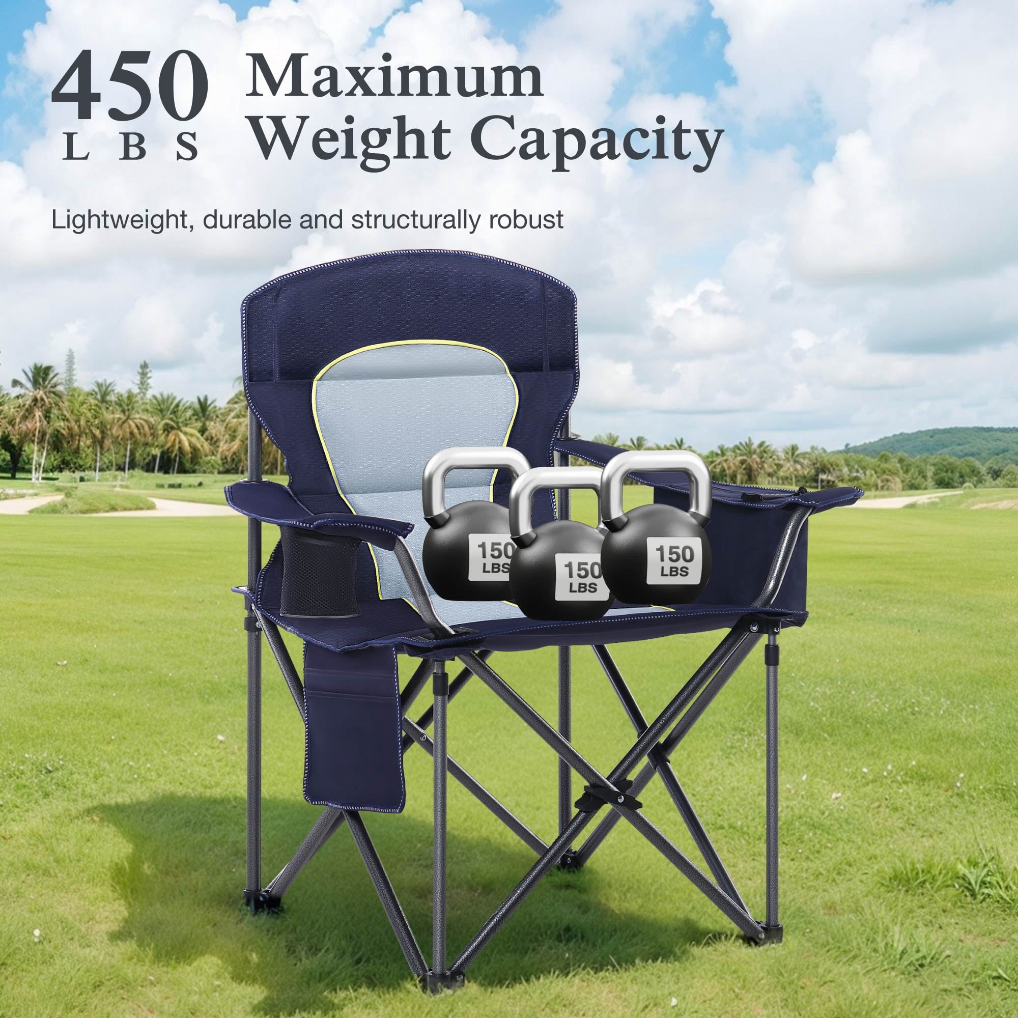Sophia & William 2 Pack Oversized Camping Chair Heavy-Duty Steel Frame Supports 450Lbs, Foldable Outdoor Lawn Chair with Cup Holder for Backyard & Camping, Black