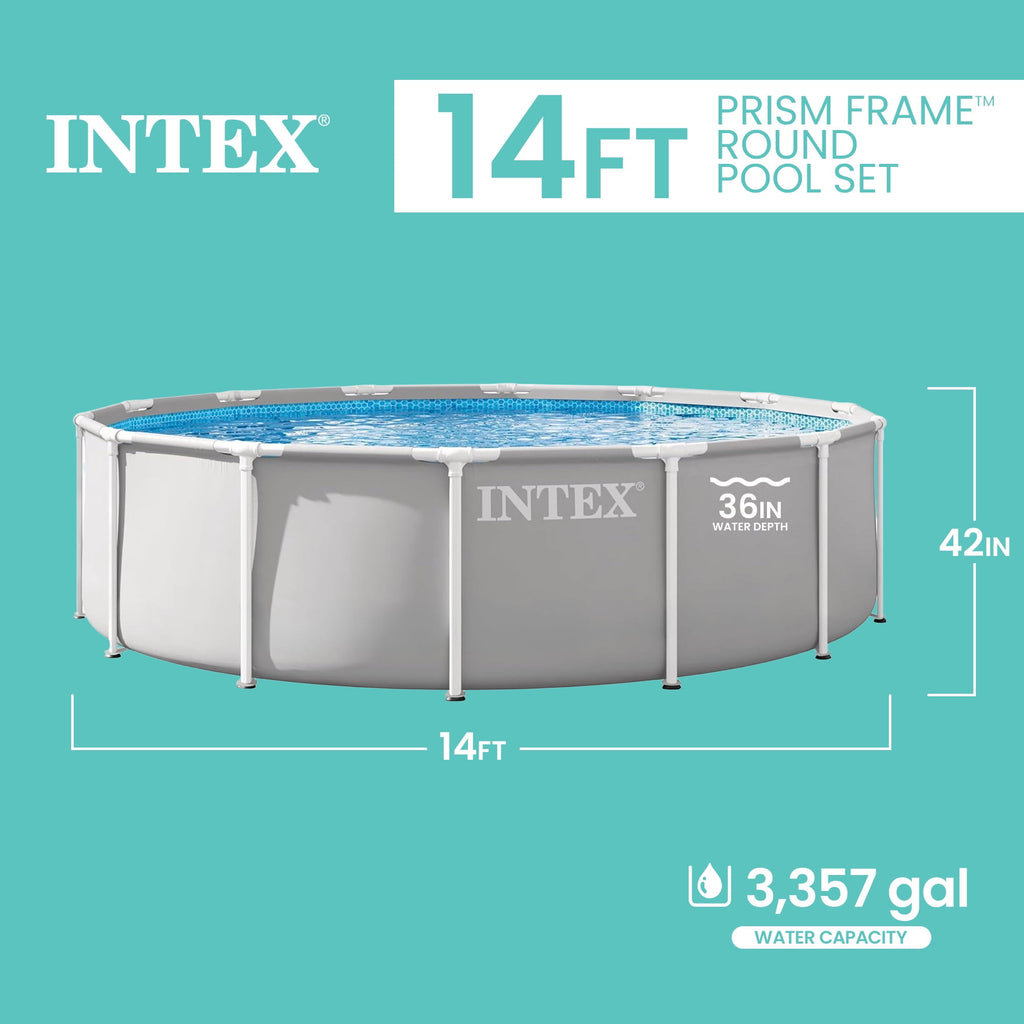 INTEX 26719EP Prism Frame 14'x42 Above Ground Pool w/ Pump, Ladder, Cover, Ground Cloth