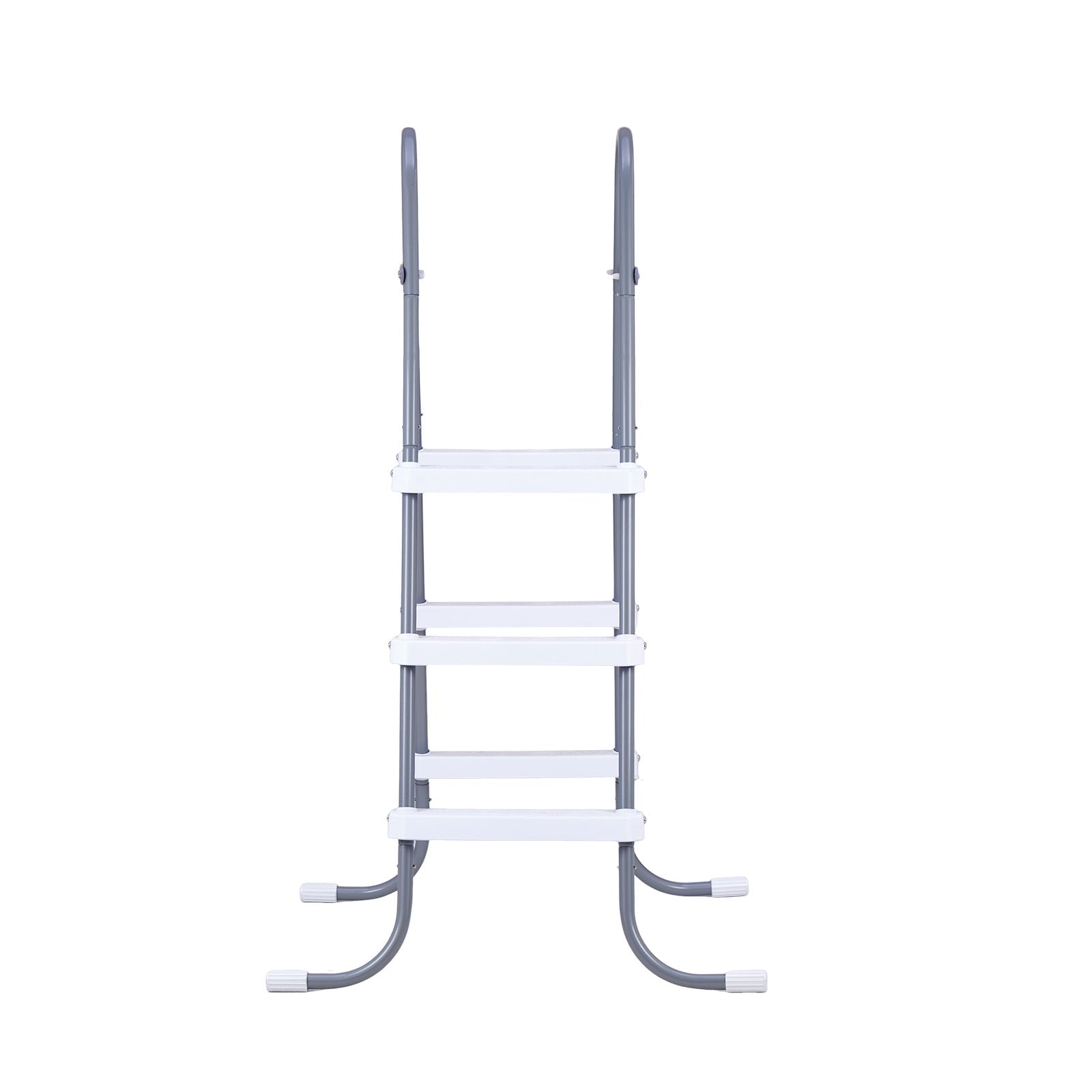 KFFKFF 4-Step Steel A-Frame Pool Ladder for Above-Ground Pools, Designed for 48-Inch Walls, 300 lbs Weight Capacity, Non-Slip Wide Steps, Easy Assembly, Gray and White