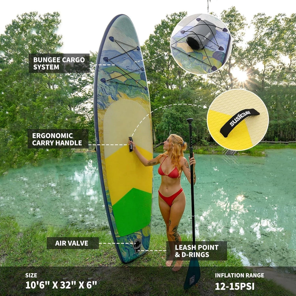 Rayocon Inflatable Paddle Board for Adults, 10'6 Stand Up Paddle Board, Wide Stable Touring SUP with Pump and Dry Bag