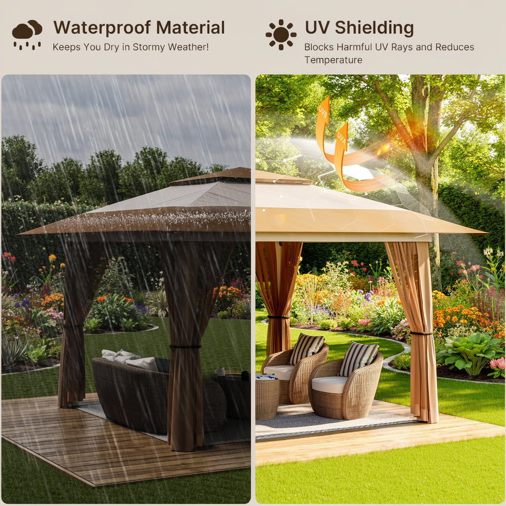 10x10 Pop-Up Canopy Tent with Removable Walls, 3 Height Adjustable Easy Set up Portable Gazebo, For Camping, White