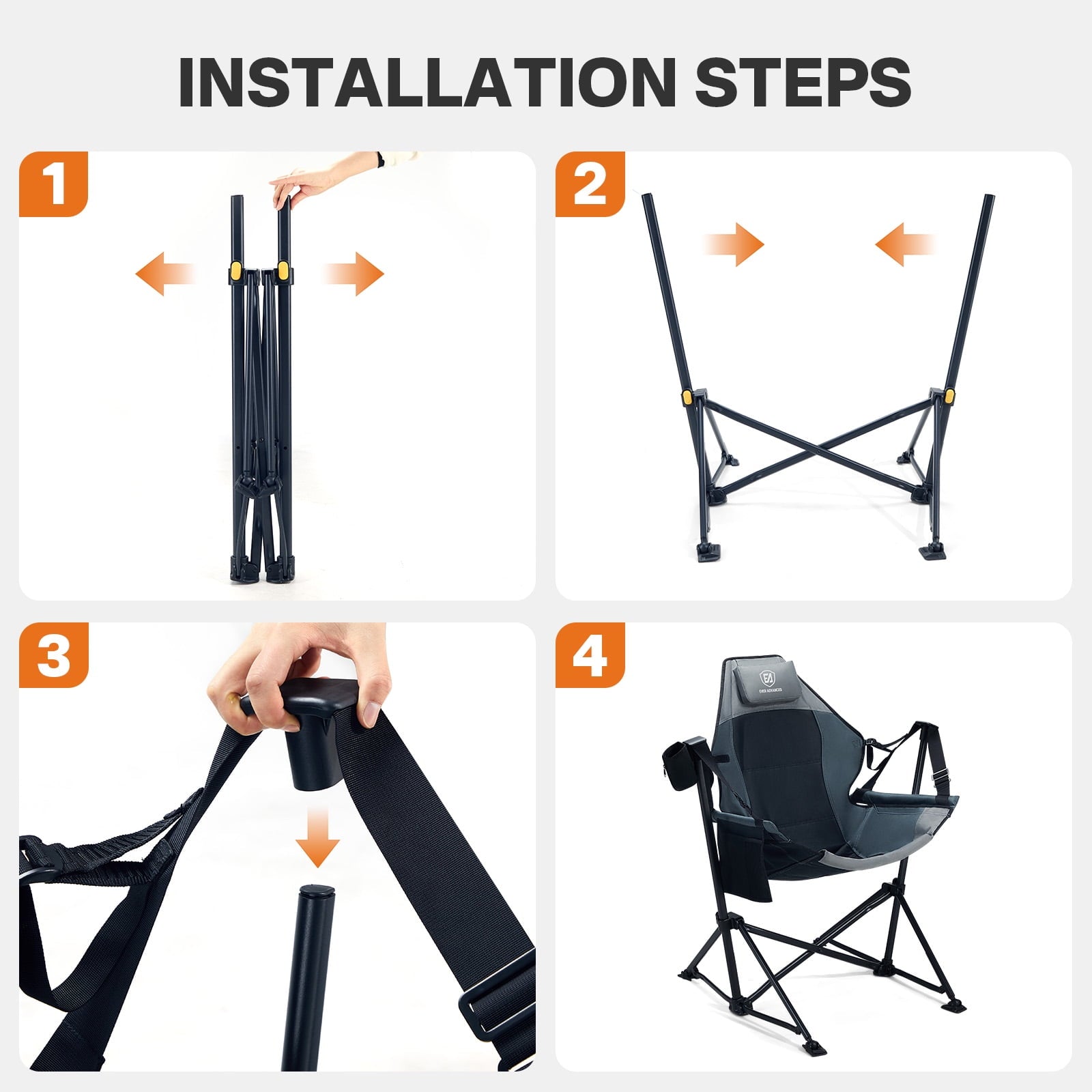 Hammock Camping Folding Chair for Outdoor with Adjustable Back and Padded Seat, Grey