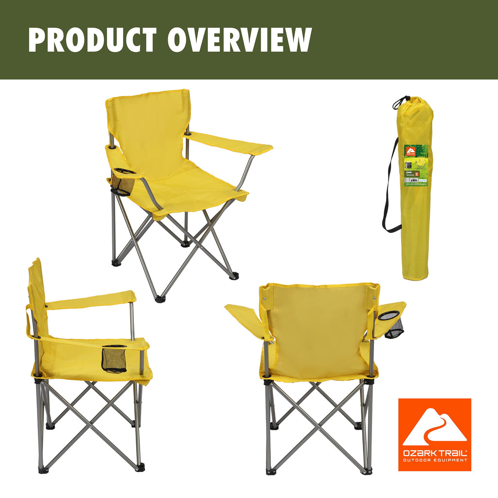 Ozark Trail Quad Folding Camp Chair with Cup Holder, Black