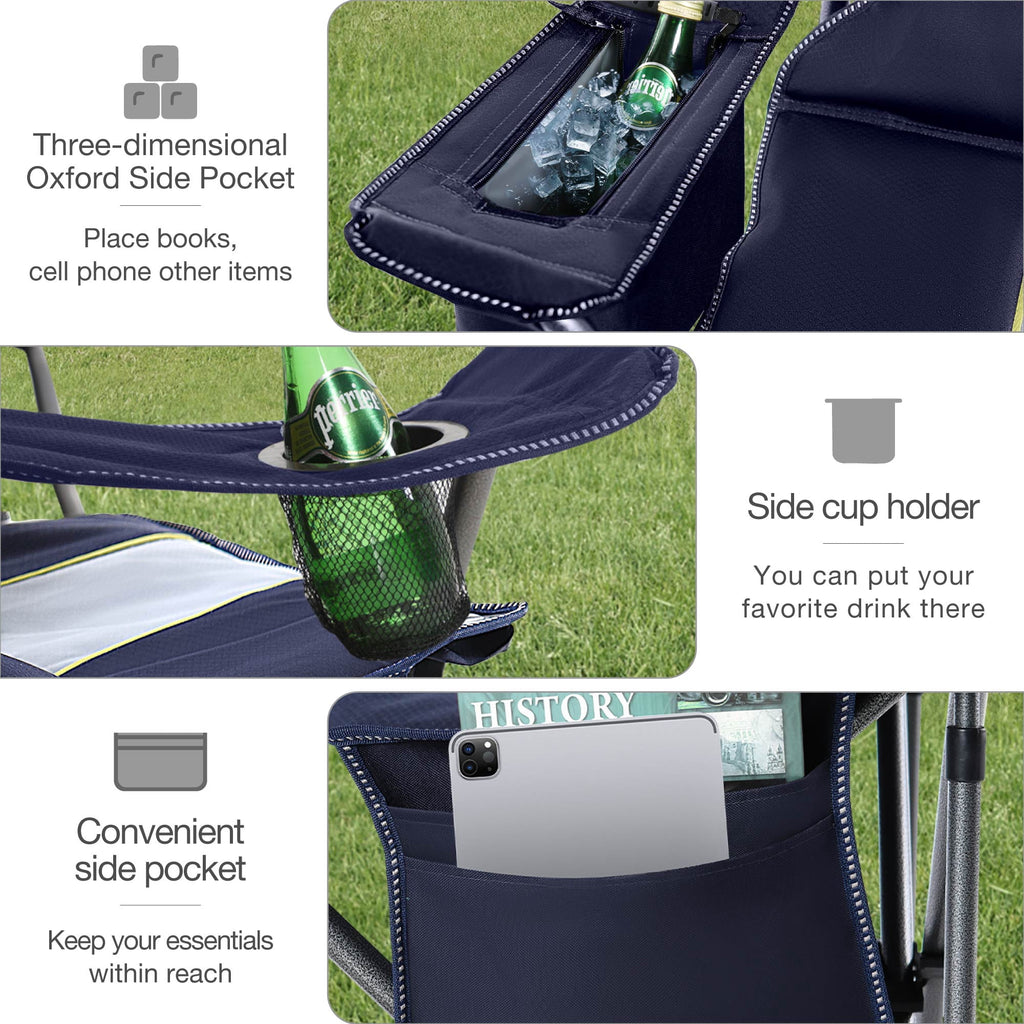 Sophia & William 2 Pack Oversized Camping Chair Heavy-Duty Steel Frame Supports 450Lbs, Foldable Outdoor Lawn Chair with Cup Holder for Backyard & Camping, Black