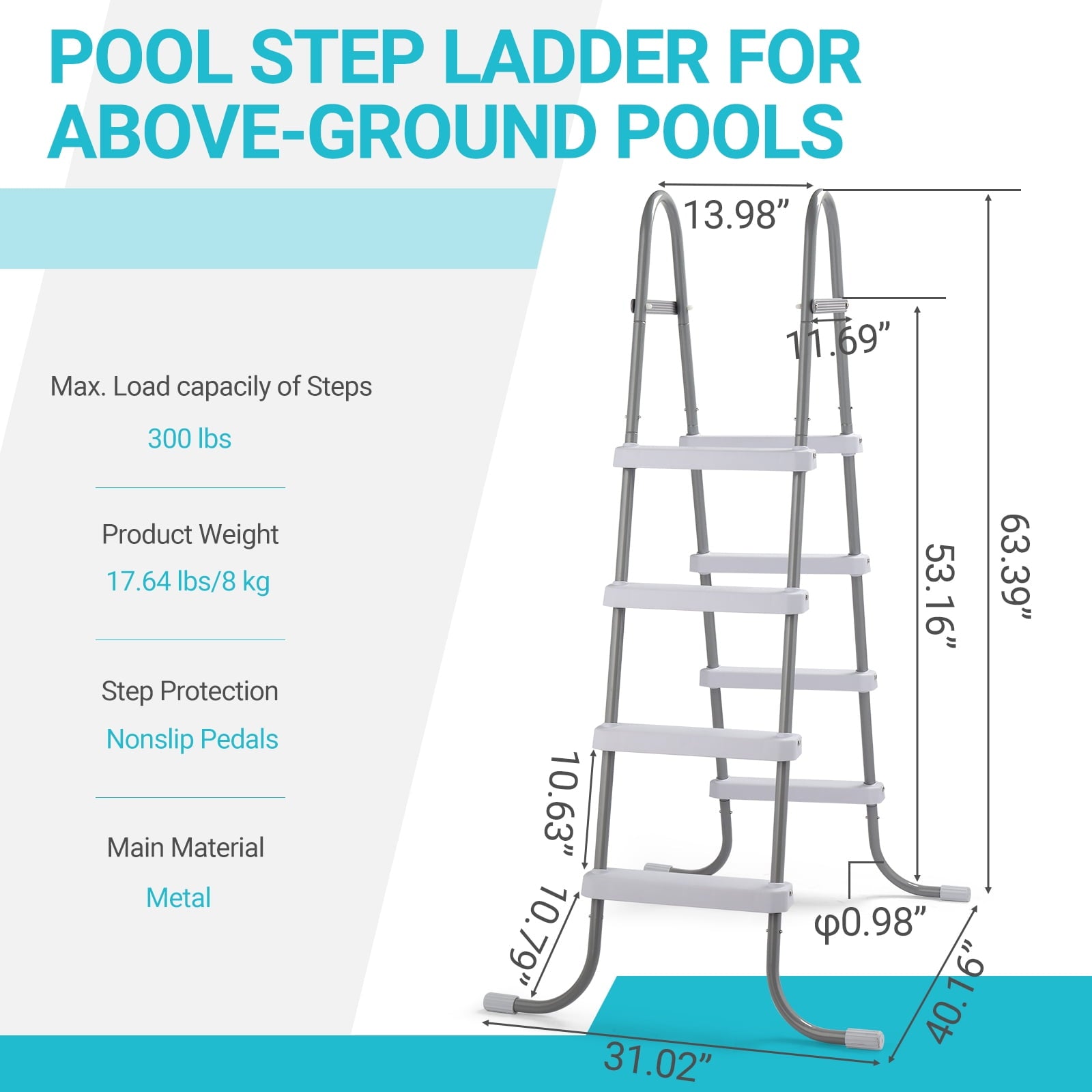 Ktaxon 52 4Step Steel Frame Above Ground Swimming Pool Ladder,Heavy Duty Double Sided Removable Pool Steps with Ladder Escape