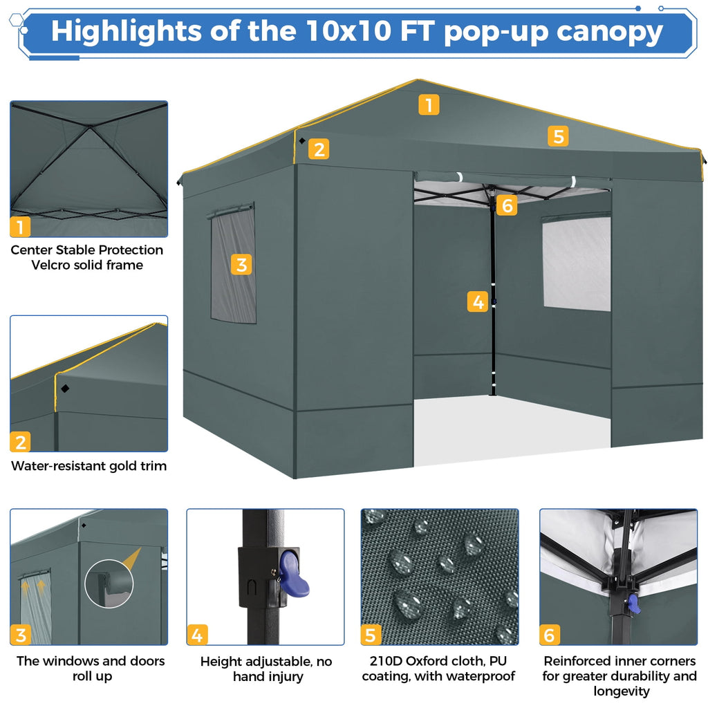 HOTEEL Pop up Canopy Tent 10x10 Commercial Instant Canopy with 4 Sidewalls & Carry Bag,Portable Tent for Parties Beach Camping Party Event Shelter Sun Shade,Dark Blue