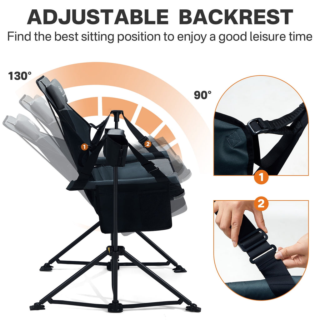 Hammock Camping Folding Chair for Outdoor with Adjustable Back and Padded Seat, Grey
