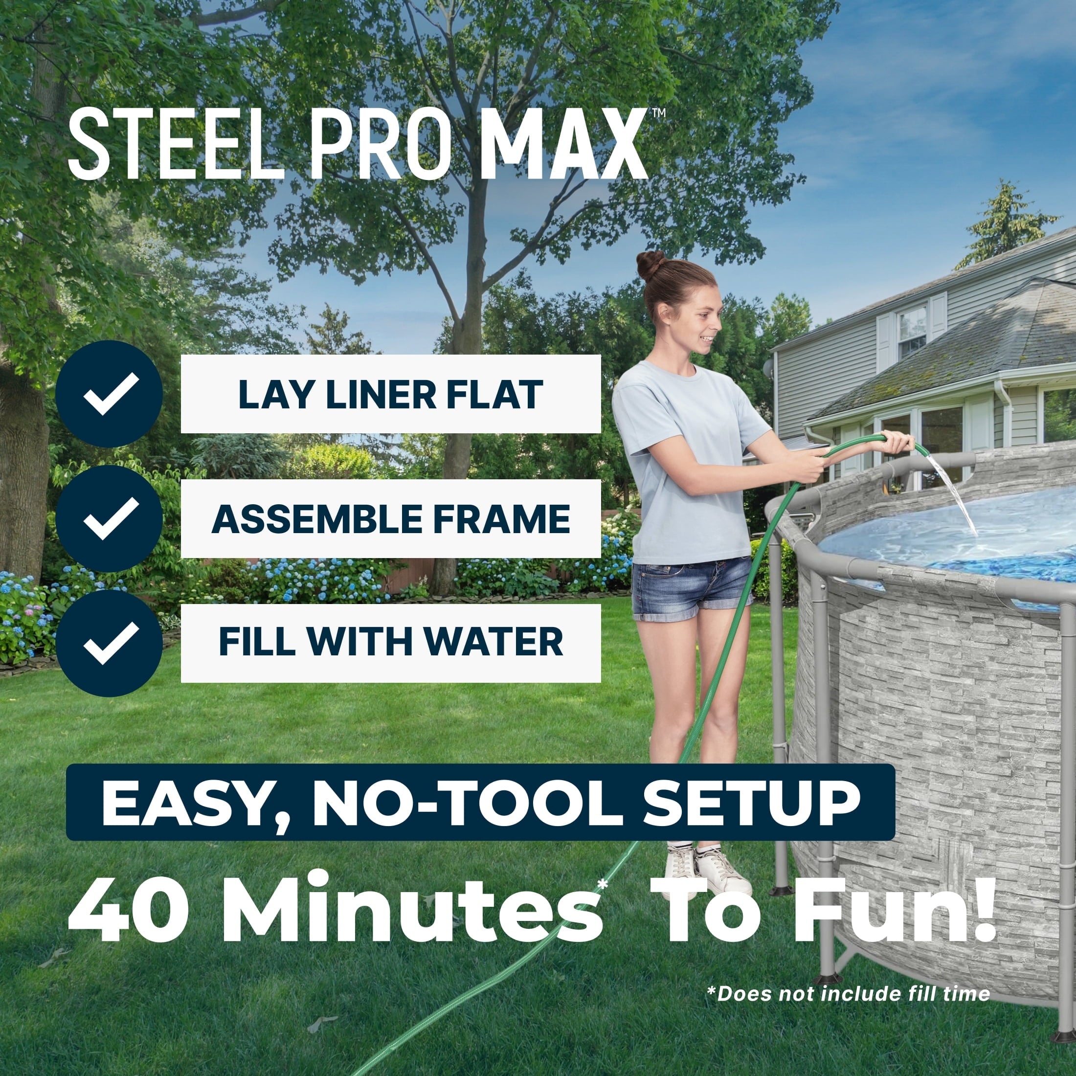 Bestway Power Steel Swim Vista 14’ x 8'2 x 39.5” Metal Frame Above Ground Pool, Stone