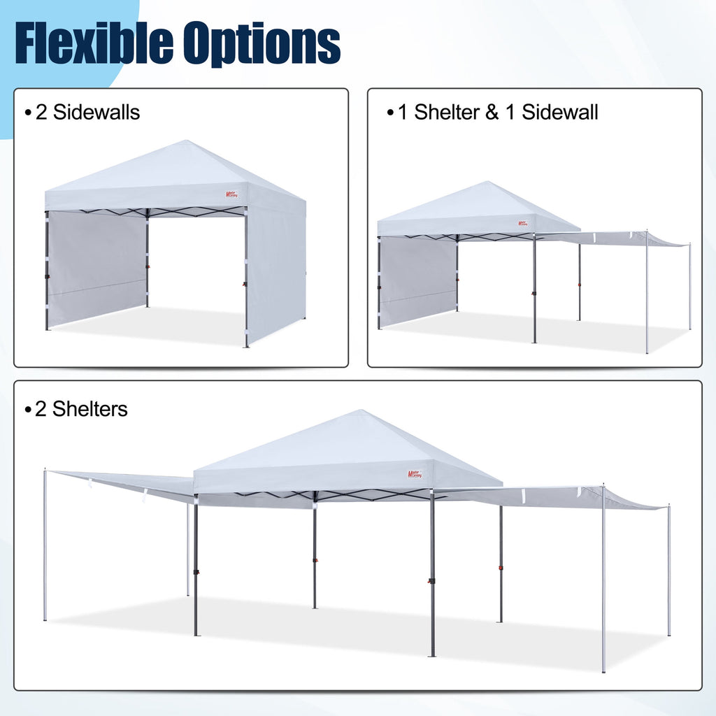 MASTERCANOPY 10 x 10ft Pop-up Canopy Tent with 2 Detachable Side Shades, White