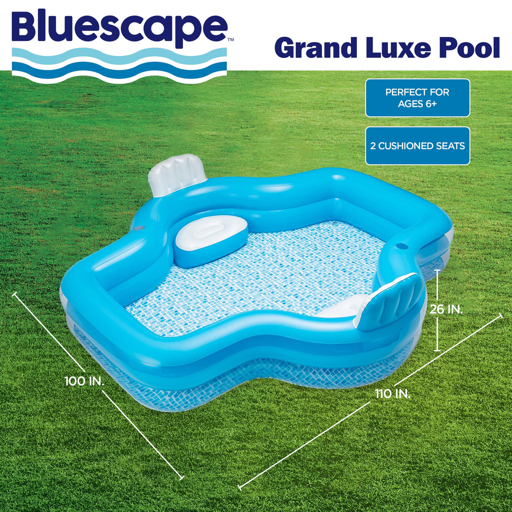 Bluescape Blue Grand Luxe Inflatable Family Swimming Pool, 2 Seats, Age 6 & up