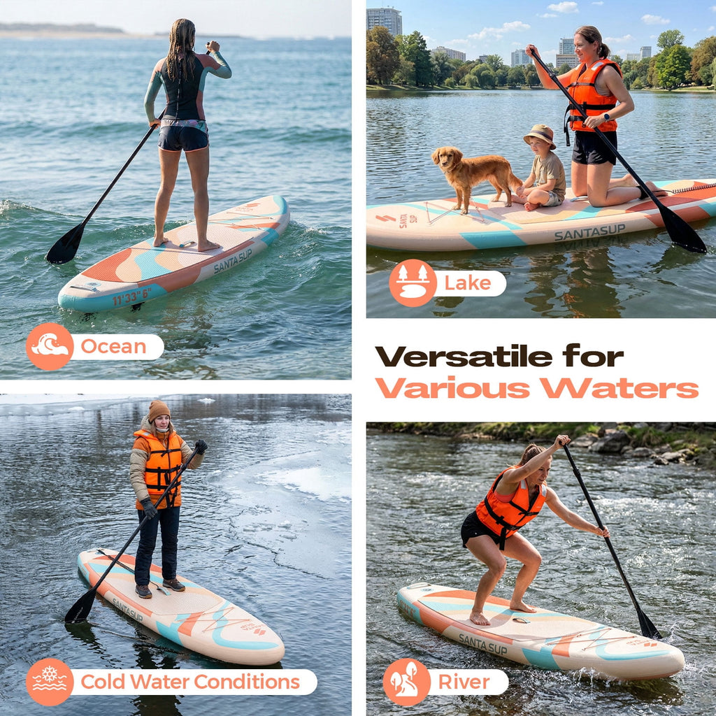 Santasup Blow Up Paddle Board Inflatable Paddle Board For Adults, 10ft Stand Up Paddleboard, Sup Board With Sup Accessories, Non-Slip Deck, Adjustable Paddle, Travel Backpack Wide Stance Pink