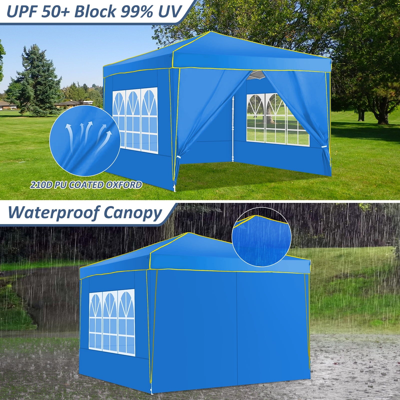 HOTEEL Pop up Canopy Tent 10x10 Commercial Instant Canopy with 4 Sidewalls & Carry Bag,Portable Tent for Parties Beach Camping Party Event Shelter Sun Shade,Dark Blue