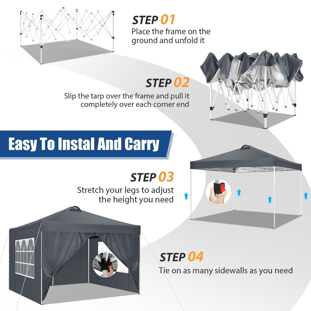 HOTEEL 10x10ft Popup Canopy Waterproof Canopy with 4 Sidewalls Outdoor Commercial Instant Shelter Beach Camping Canopy Tent for Party, Black