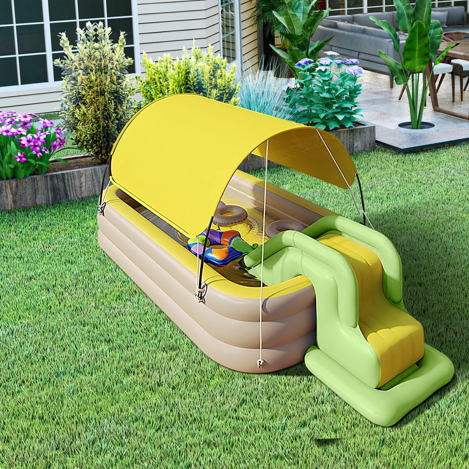 FashionCha Pool Slide Inflatable Water Slide for Kids for above Ground Pool Sports Yard