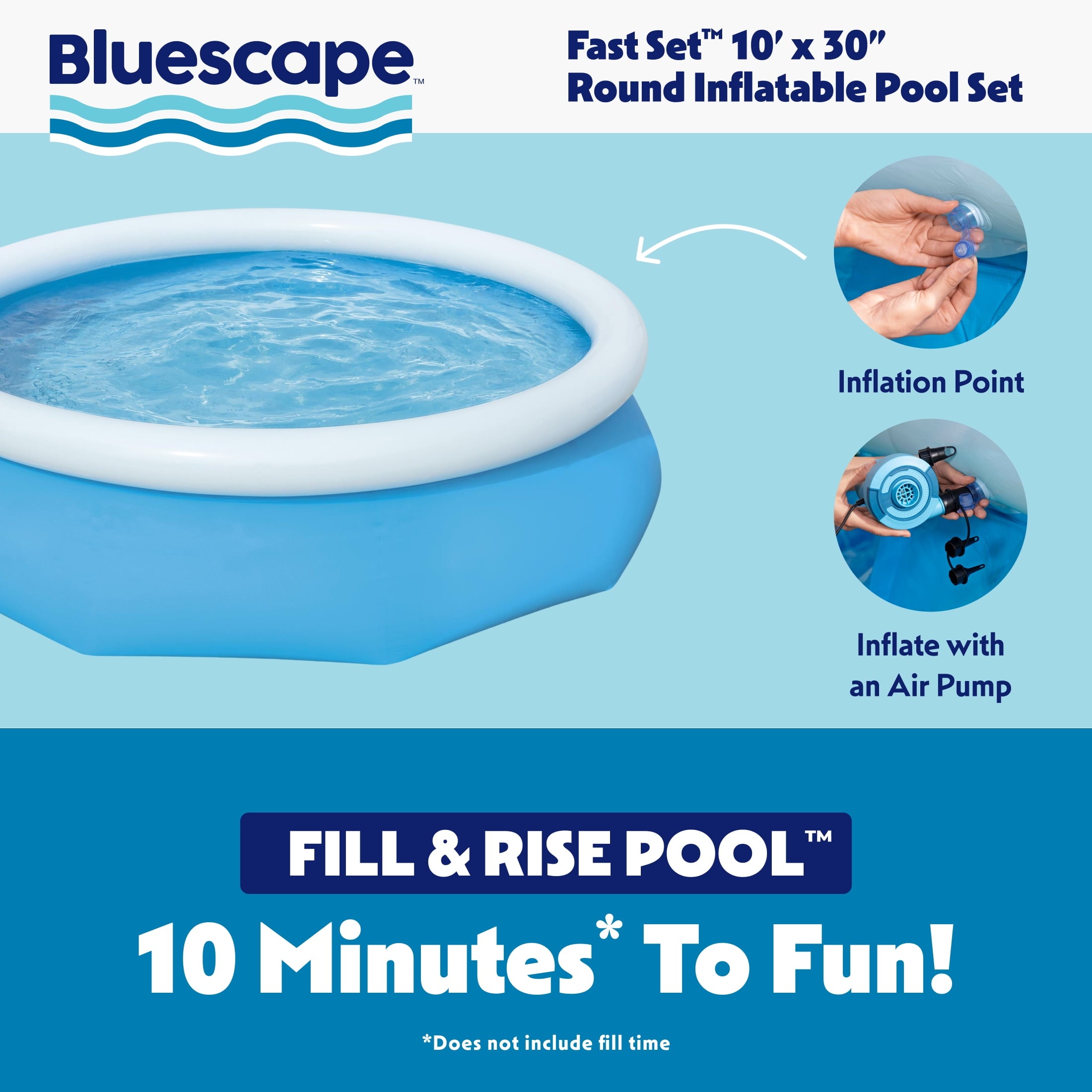 Bluescape Fast Set 10’ x 30” Round Inflatable Soft Sided Above Ground Pool Set