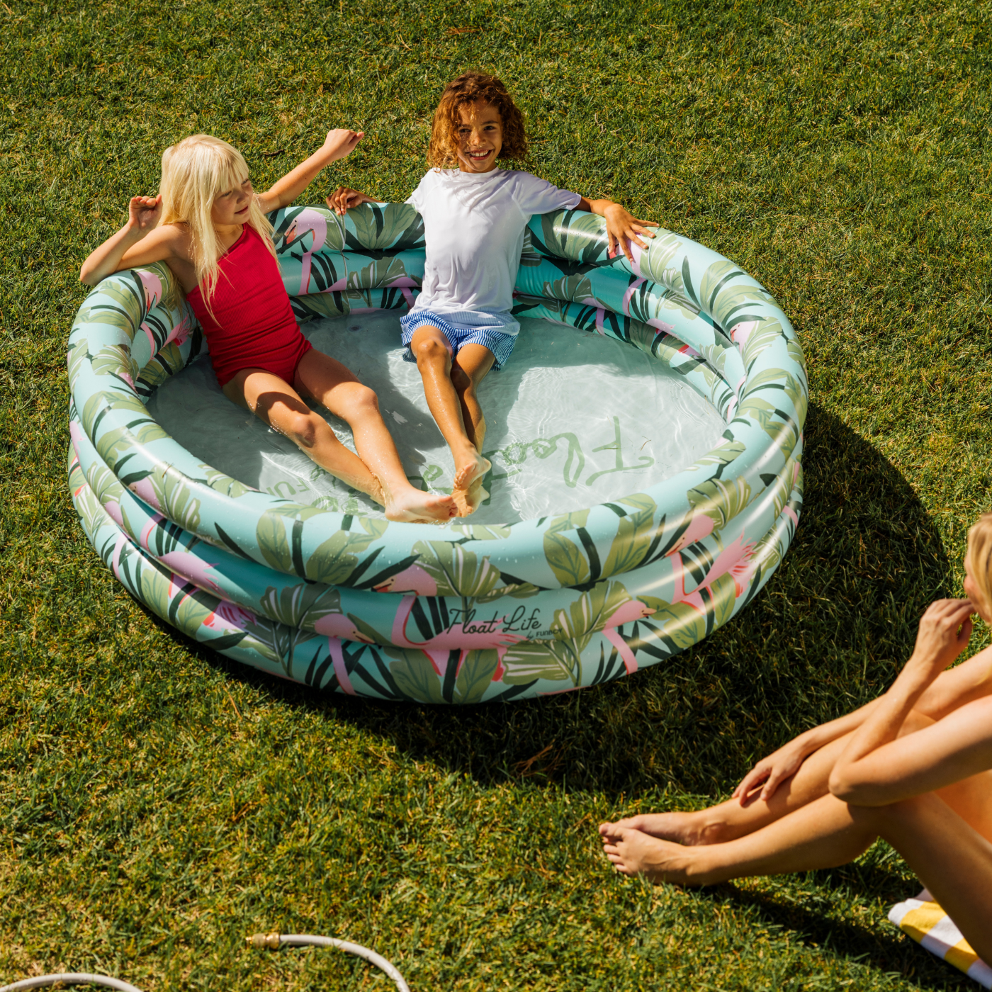Float Life by Funboy Inflatable 3-Ring Pool, Blue Stripe - Summer Breeze, 65 Diameter, Children 6+