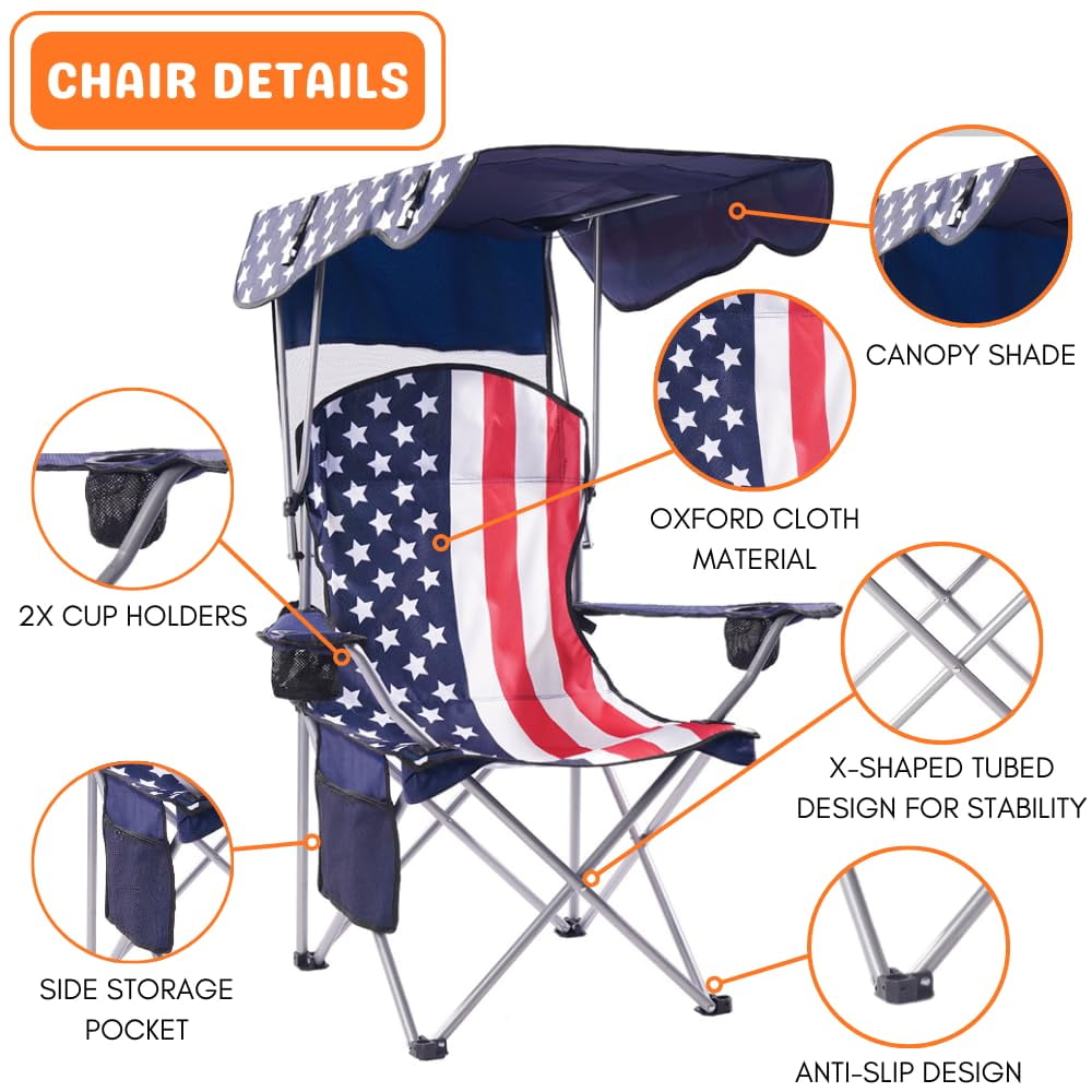 VTOY Camping Chair with Canopy Portable Canopy Camping Chairs with Shade for Outside Folding Beach Chairs with Shade for Adults(Olive Green)