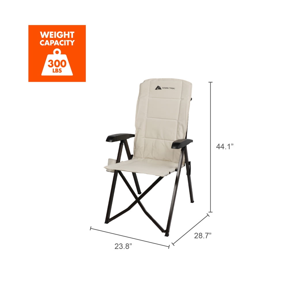 Ozark Trail Glamp High Back Reclining Lounge Chair with Adjustable Armrests, Creme