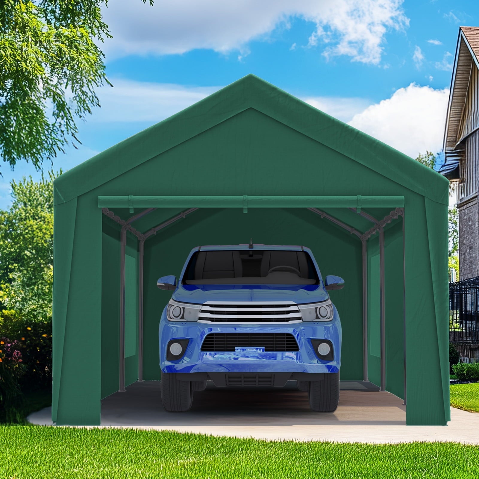 Quictent 10x20 ft Heavy Duty Carport Canopy Galvanized Car Tent Outdoor Garage Boat Shelter with Reinforced Structure, No Sidewall - White