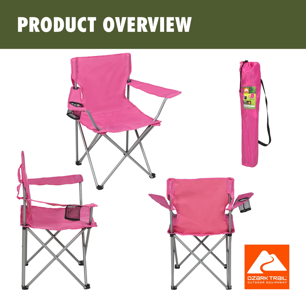 Ozark Trail Quad Folding Camp Chair with Cup Holder, Black