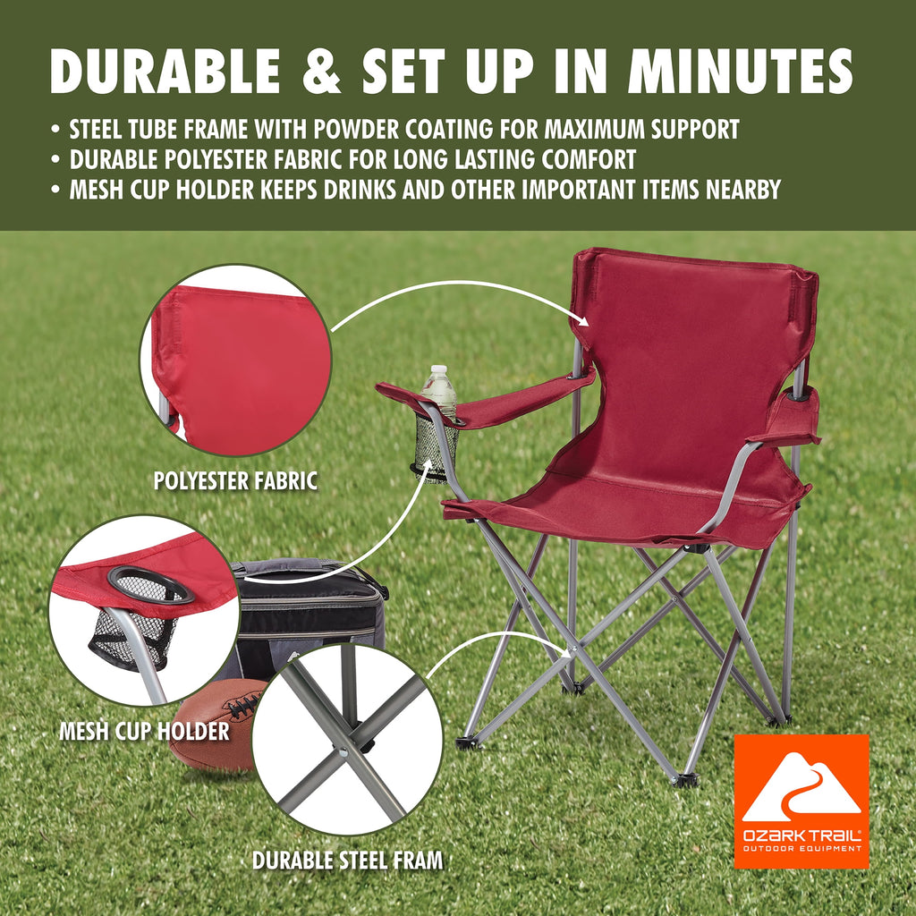 Ozark Trail Quad Folding Camp Chair with Cup Holder, Black