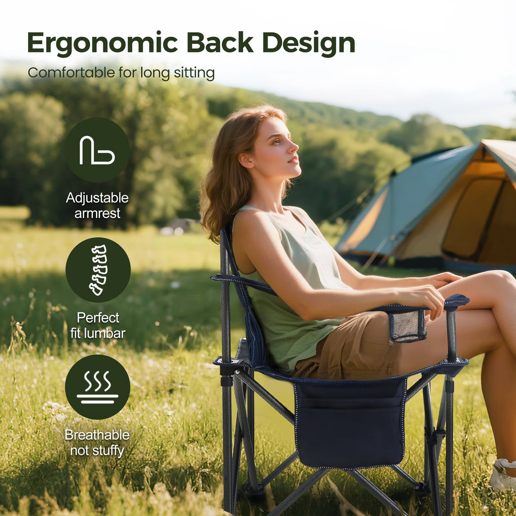 Sophia & William 2 Pack Oversized Camping Chair Heavy-Duty Steel Frame Supports 450Lbs, Foldable Outdoor Lawn Chair with Cup Holder for Backyard & Camping, Black