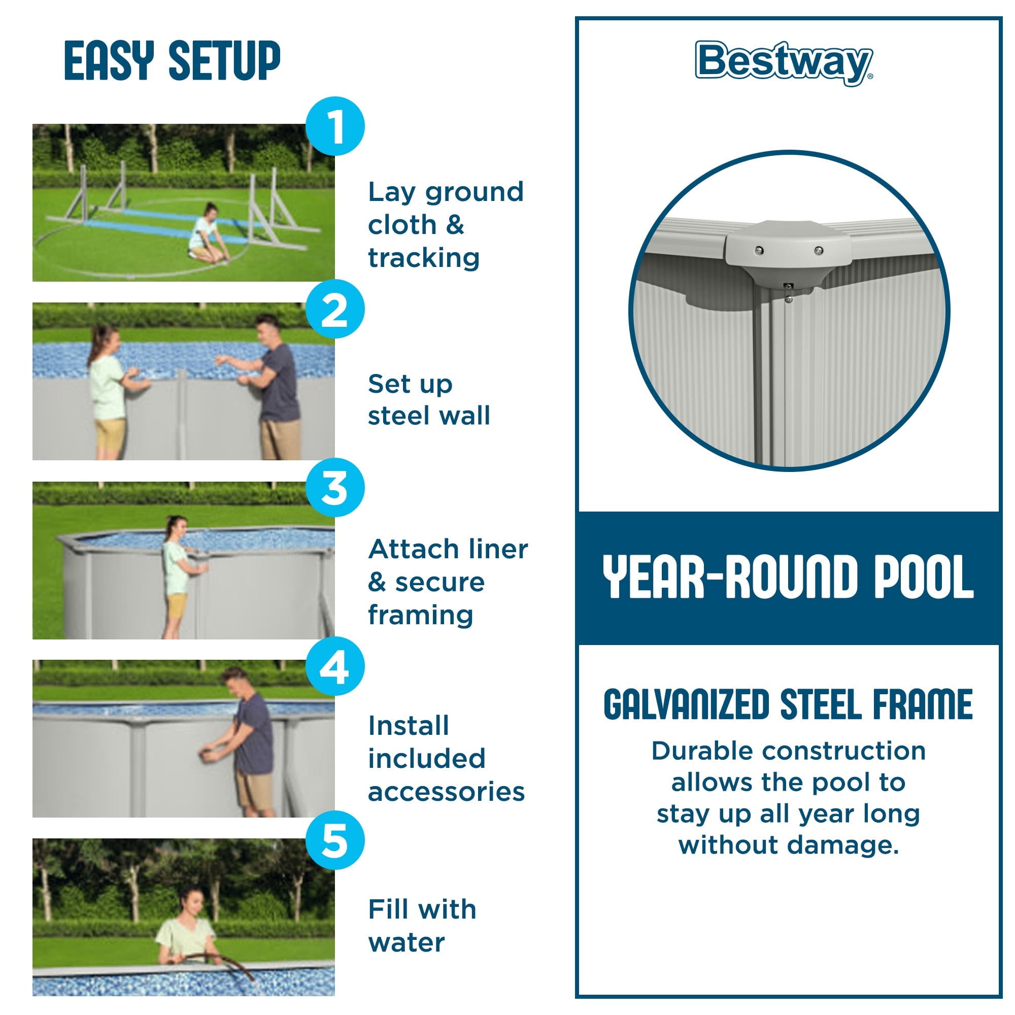 Bestway Hydrium 24' x 12' x 52 Steel Side Wall Above Ground Pool w/ Sand Pump & Accessories