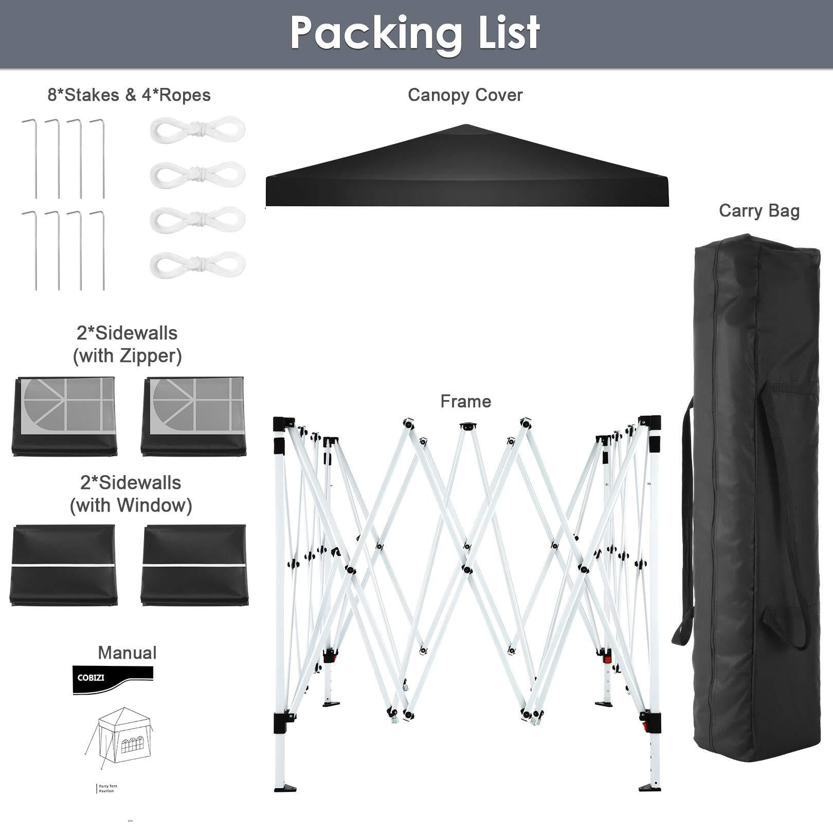 HOTEEL 10x10ft Popup Canopy Waterproof Canopy with 4 Sidewalls Outdoor Commercial Instant Shelter Beach Camping Canopy Tent for Party, Black
