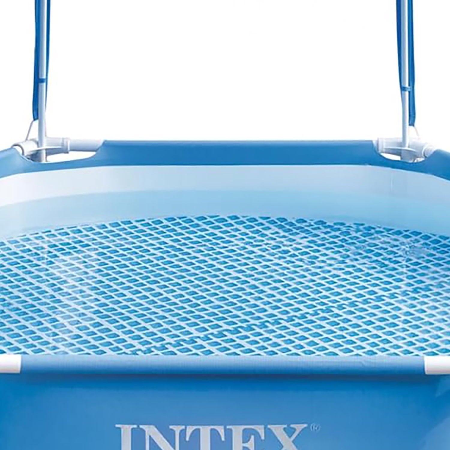 Intex: Canopy Metal Frame Splash Pool - 6' x 15 - UPF 50+ Sunshade Cover, Built-In Water Sprayer, Puncture-Resistant, Wade Kiddie Pool, Kids 3+
