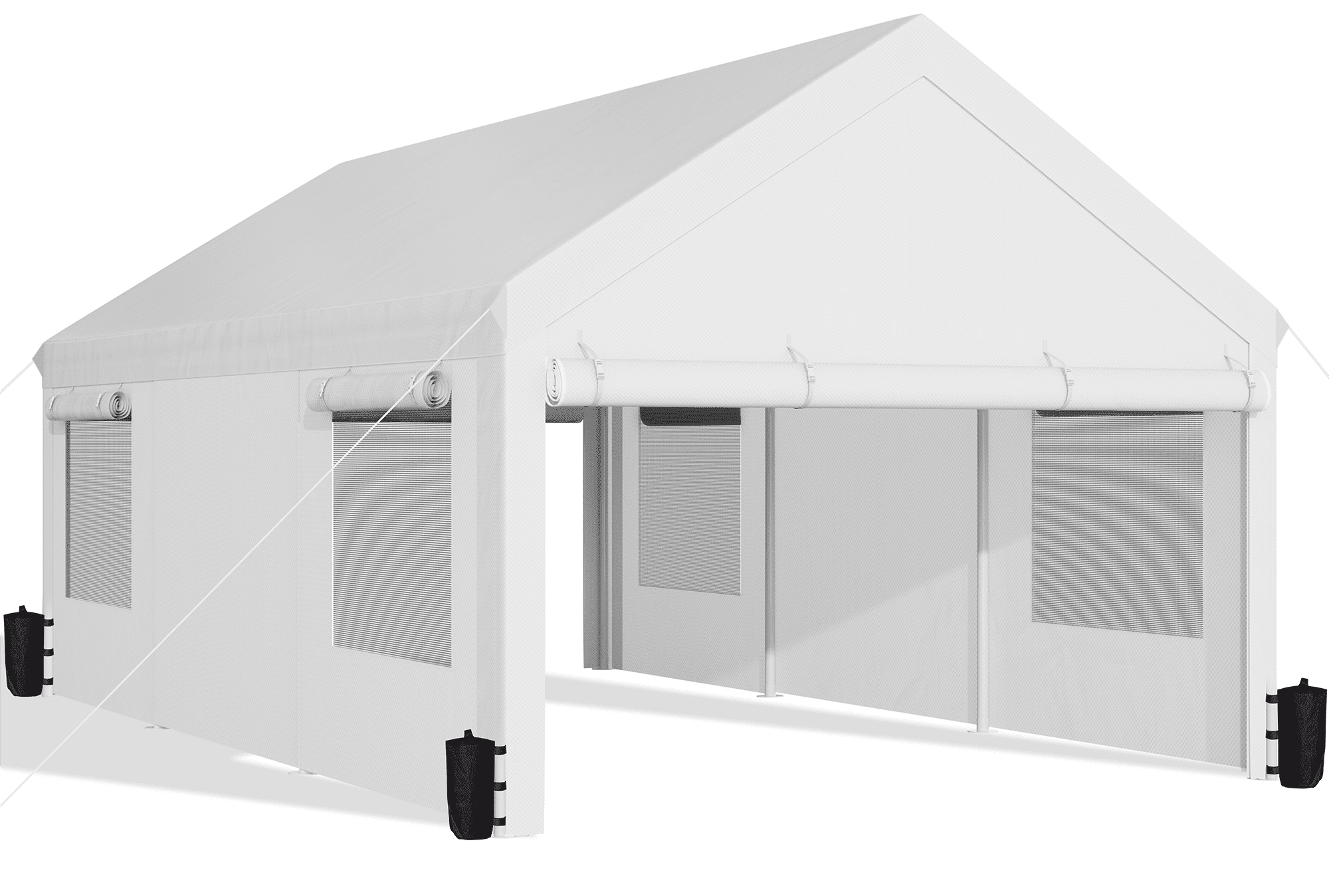 Walsunny 10x20 ft Carport with 4 Sandbags Heavy Duty Car Canopy with Roll-up Windows Portable Garage with Removable Sidewalls & Doors Khaki