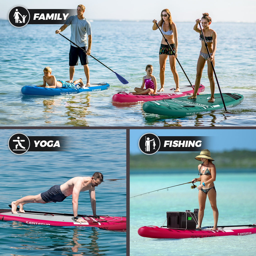 Santasup Blow Up Paddle Board Inflatable Paddle Board For Adults, 10ft Stand Up Paddleboard, Sup Board With Sup Accessories, Non-Slip Deck, Adjustable Paddle, Travel Backpack Wide Stance Pink