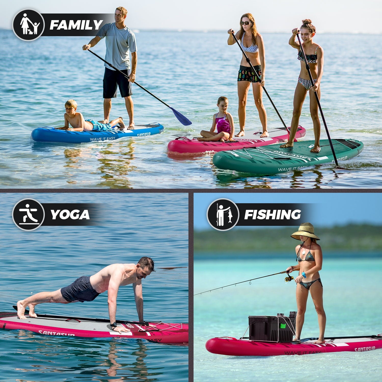 Santasup Blow Up Paddle Board Inflatable Paddle Board For Adults, 10ft Stand Up Paddleboard, Sup Board With Sup Accessories, Non-Slip Deck, Adjustable Paddle, Travel Backpack Wide Stance Pink
