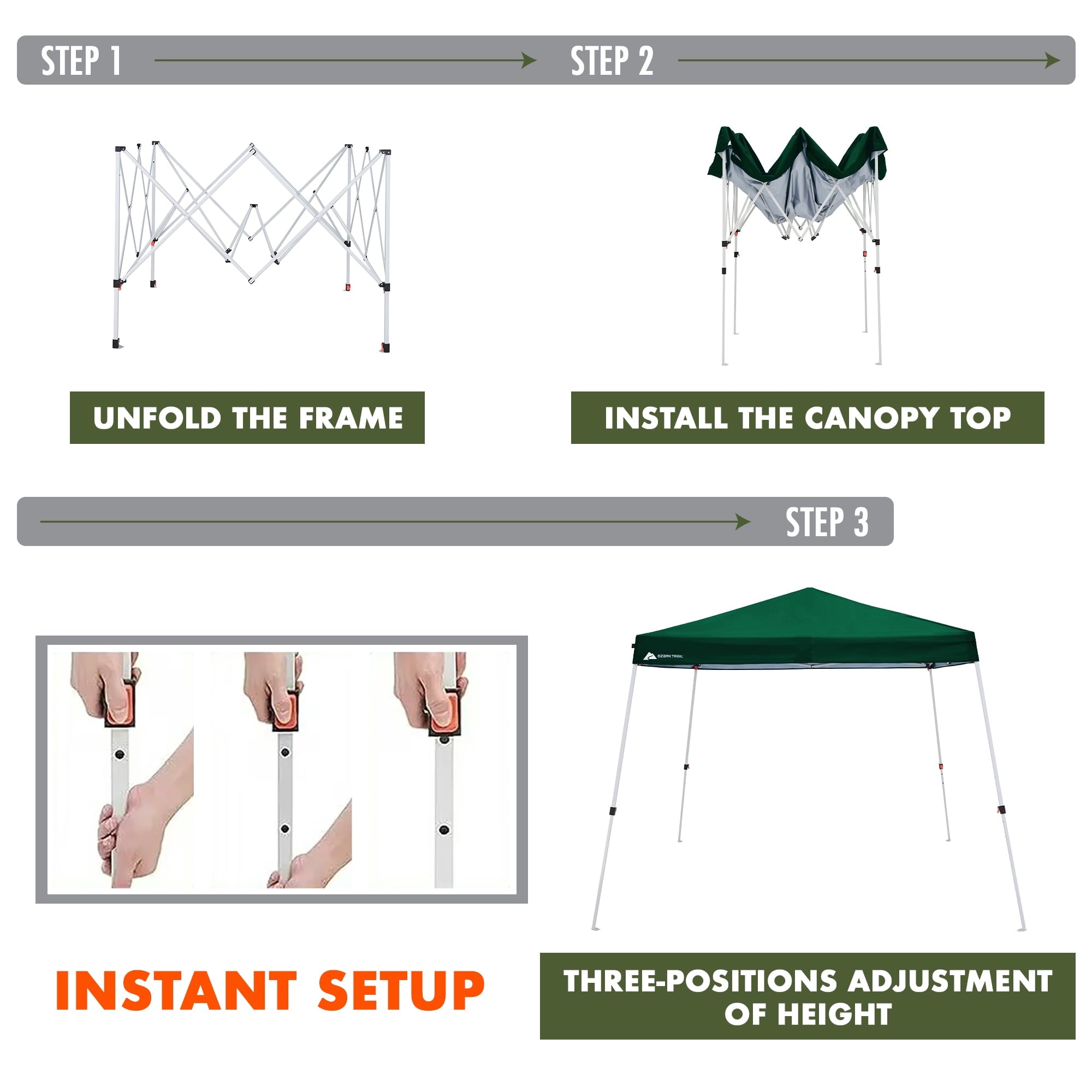 Ozark Trail 10' x 10' Instant Slant Leg Pop-up Outdoor Canopy, Blue