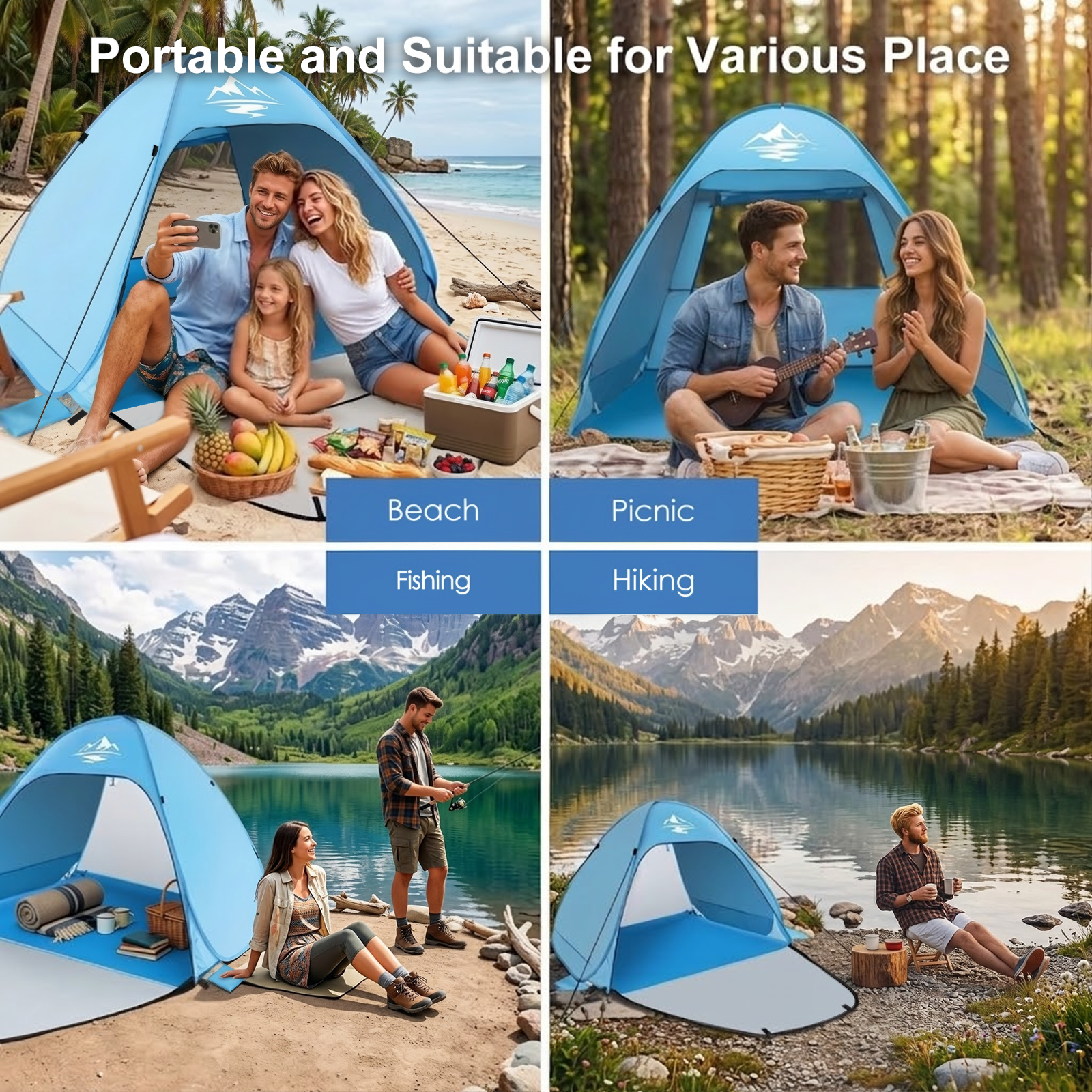 Pop up Beach Tent,  1-2 Person Portable Sun Shelter with UV 50+ Protection for Seaside and Picnic, Sky Blue