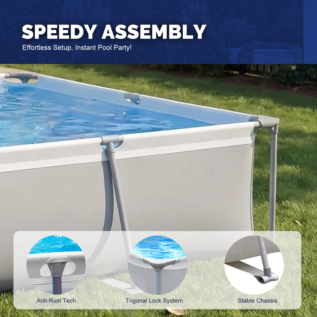 Honeydrill 6.2ft x 4.2ft x 16.5in Rectangular Metal Frame Above Ground Swimming Pool for Family, Blue