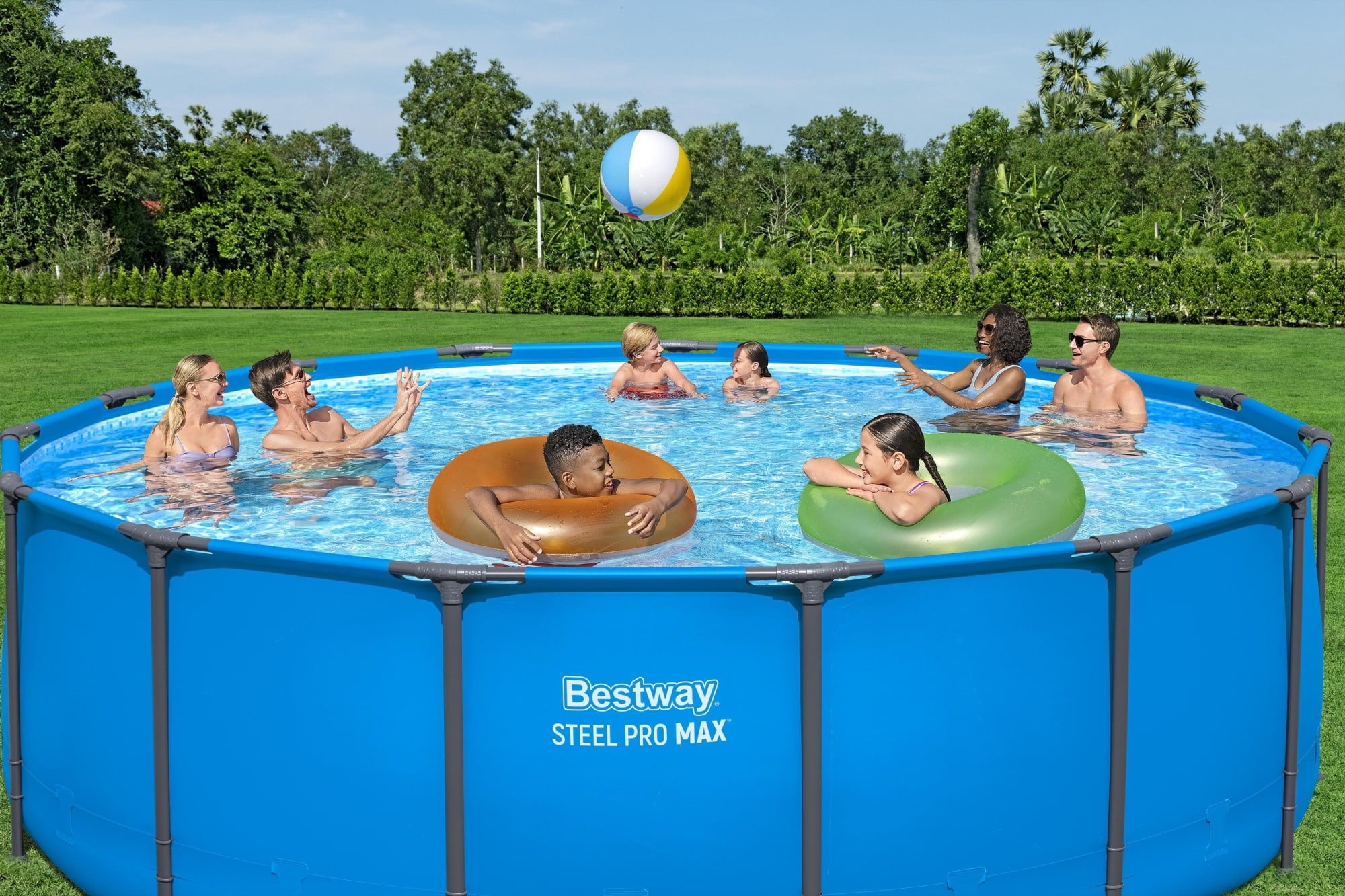 Bestway Steel Pro MAX 15' x 48 Round Above Ground Swimming Pool & Pool Ladder