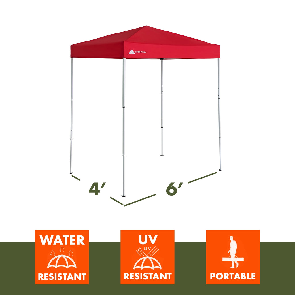 Ozark Trail 4' x 6' Instant Pop-up Outdoor Canopy Shelter, Brilliant Red