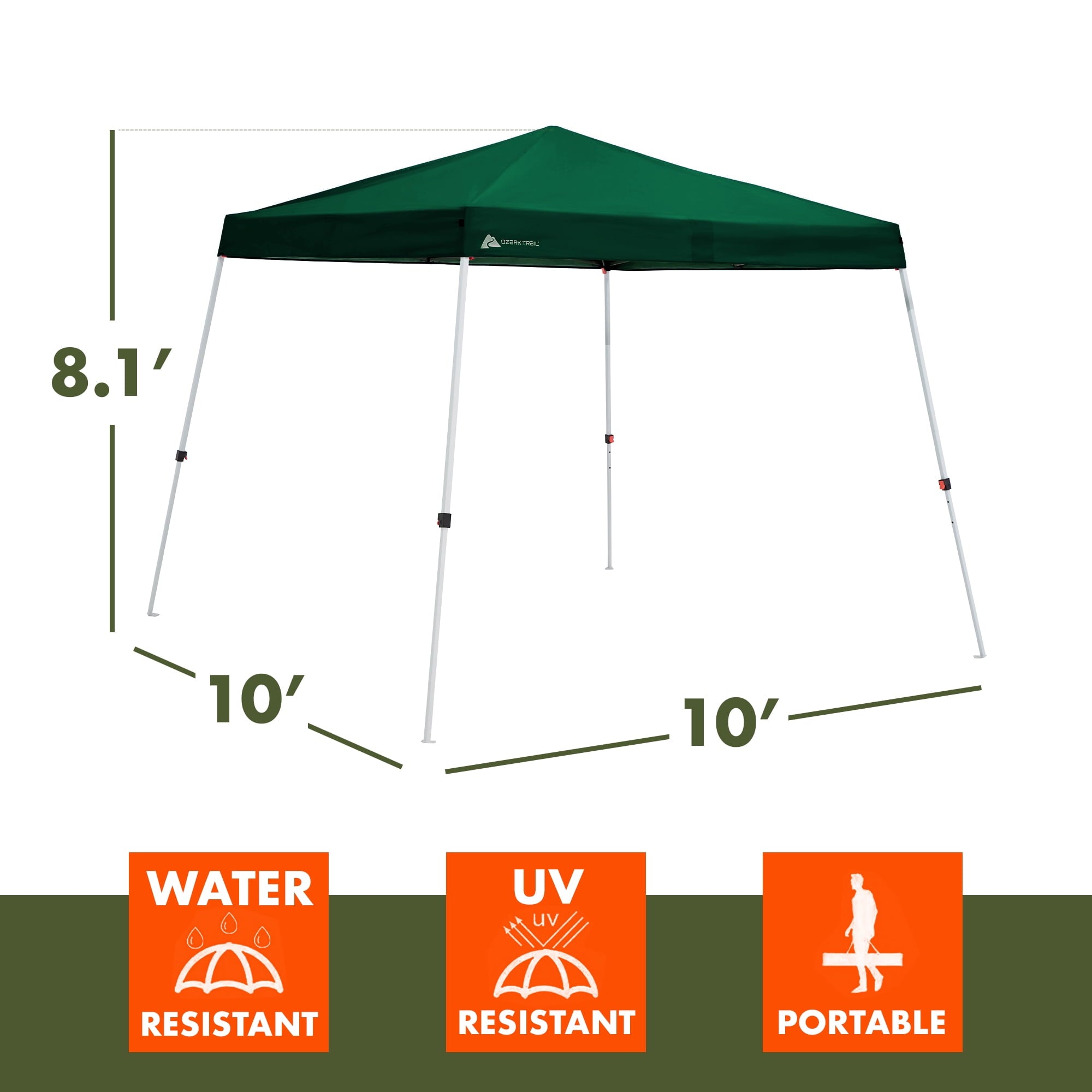 Ozark Trail 10' x 10' Instant Slant Leg Pop-up Outdoor Canopy, Blue