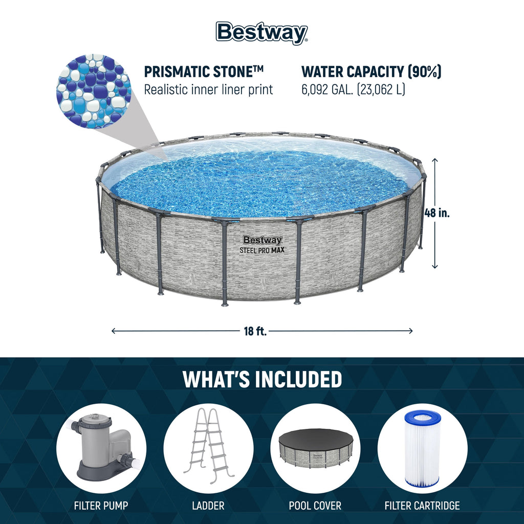 Bestway Steel Pro MAX 15’ x 48 Metal Frame Above Ground Pool, Blue, POOL ONLY