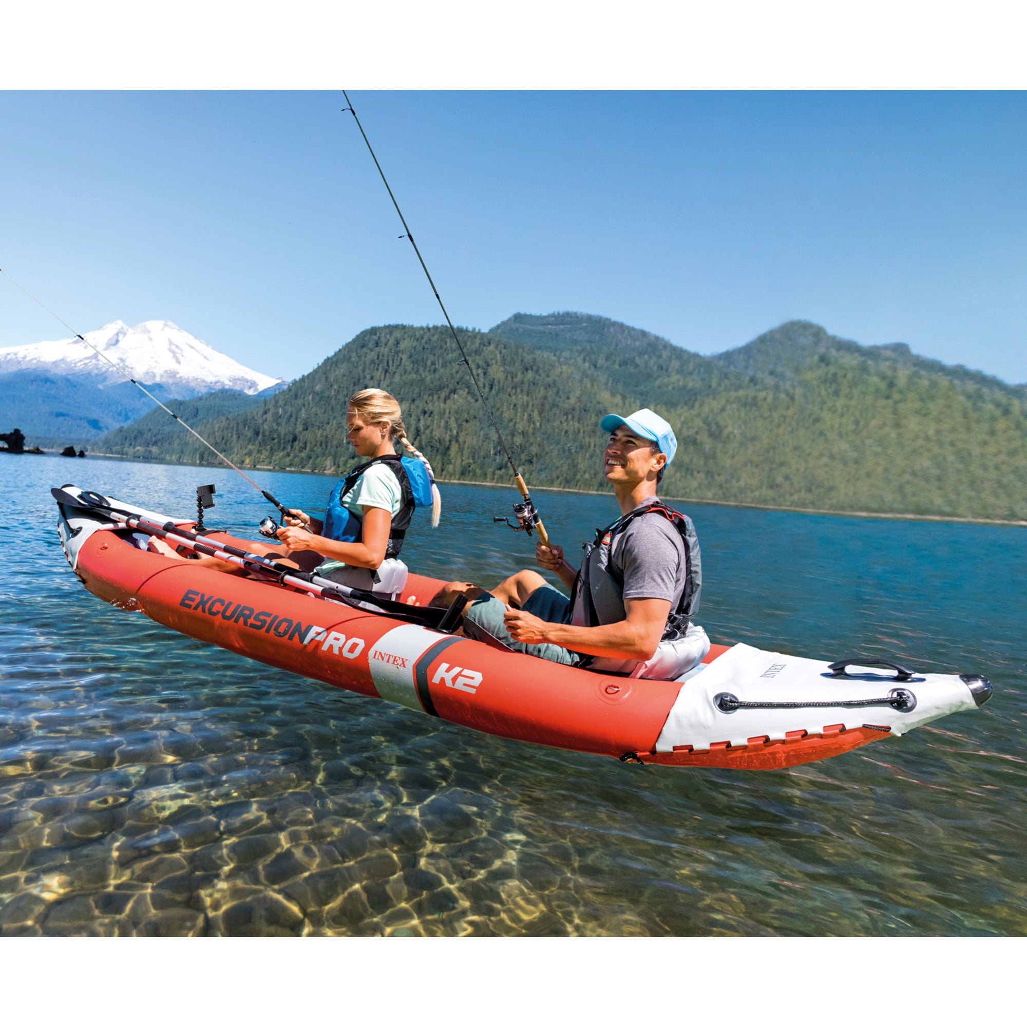 Intex Excursion Pro Inflatable 2 Person Vinyl Kayak with 2 Oars and Pump