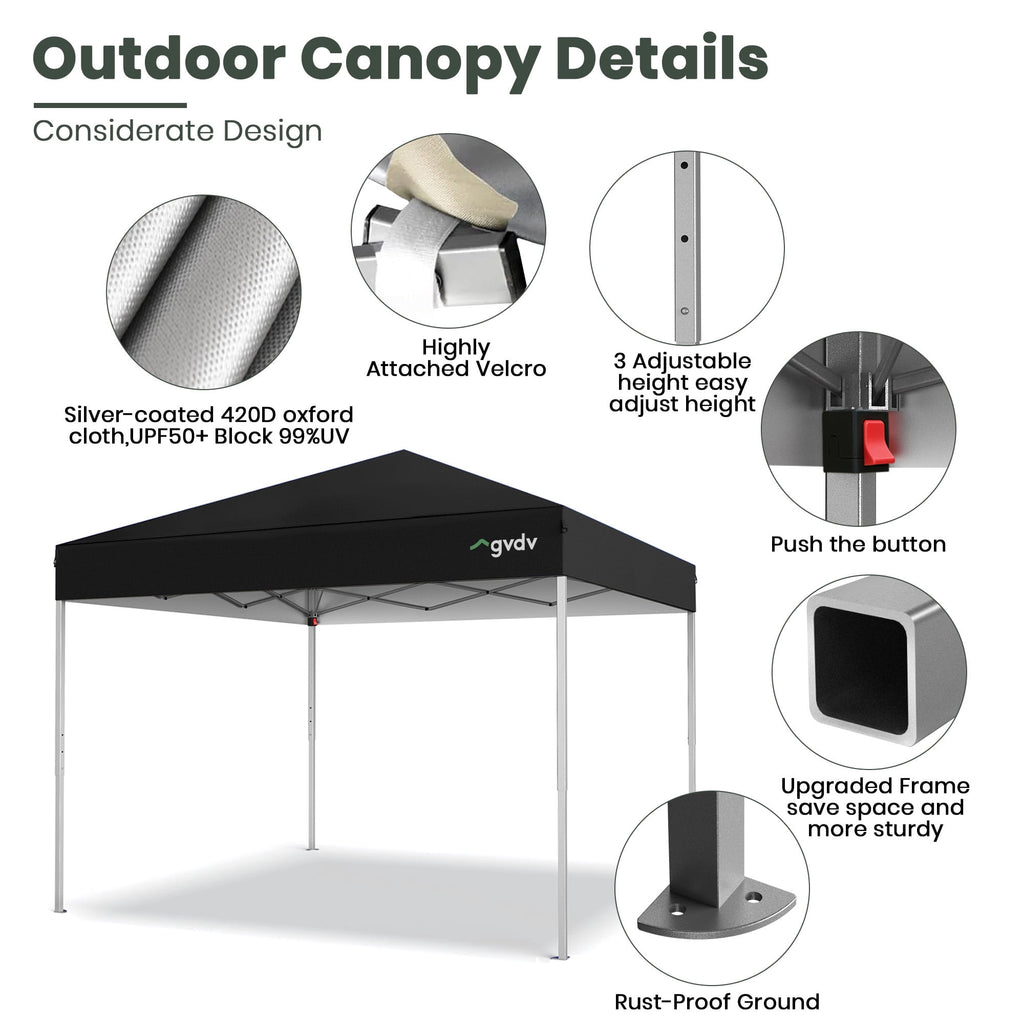 GVDV Canopy Tent, 10x10 ft Easy Pop up Outdoor Canopy Tent, Portable Straight Leg Gazebo Instant Canopy, Blue