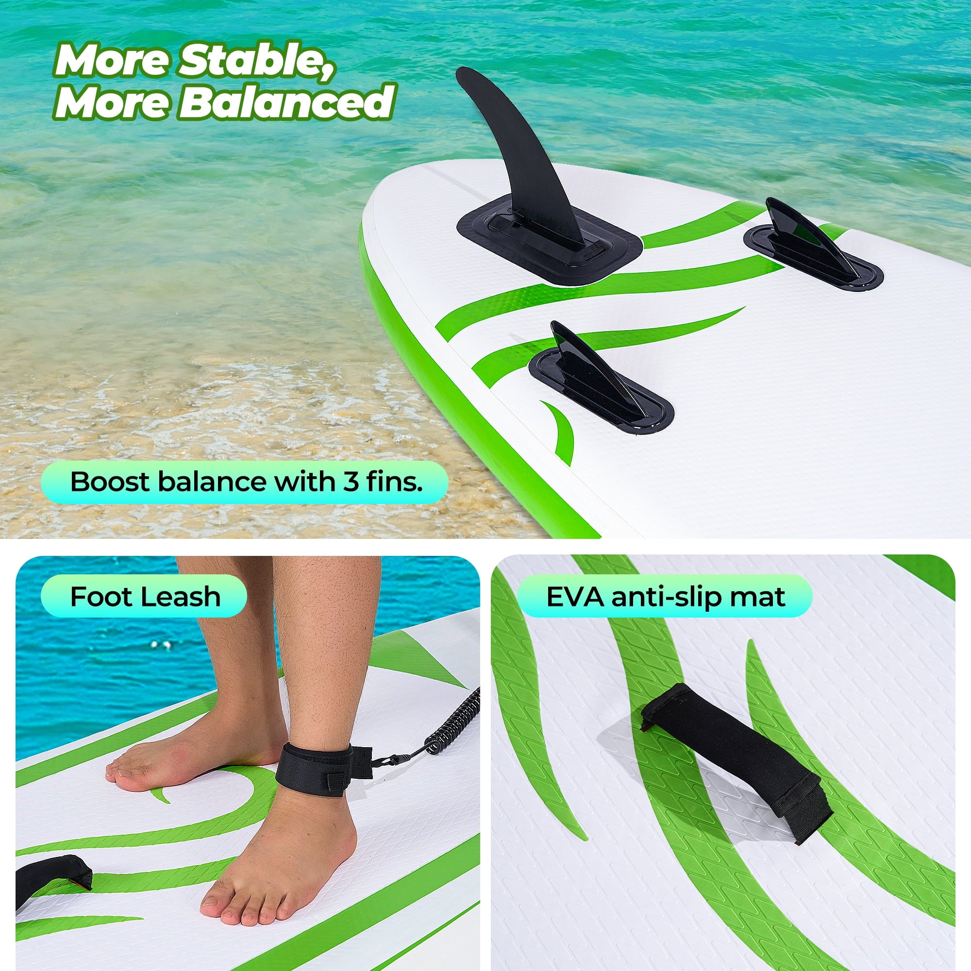 Naipo Paddle Board 10ft Inflatable Paddle Board 6in Thick Non-Slip Deck Stand Up SUP with Paddle Accessories for Adults Youth Family Fishing