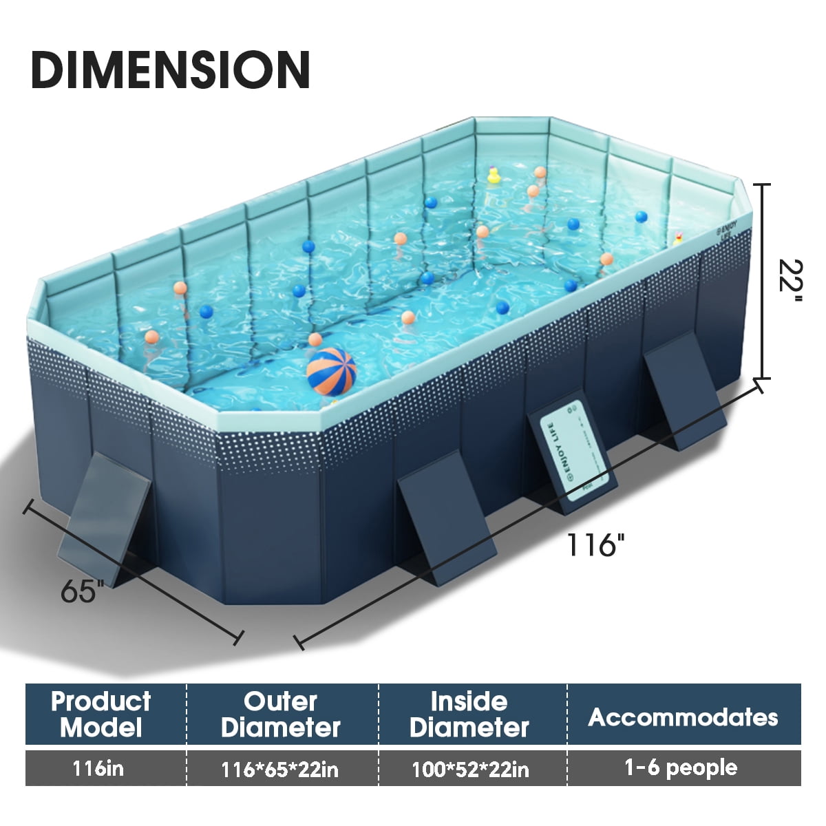 Liyufly Foldable Swimming Pool, Indoor Outdoor Above Ground Pools,Non-Inflatable Extra Large Family Pools for Kids and Adults (82x55x21)