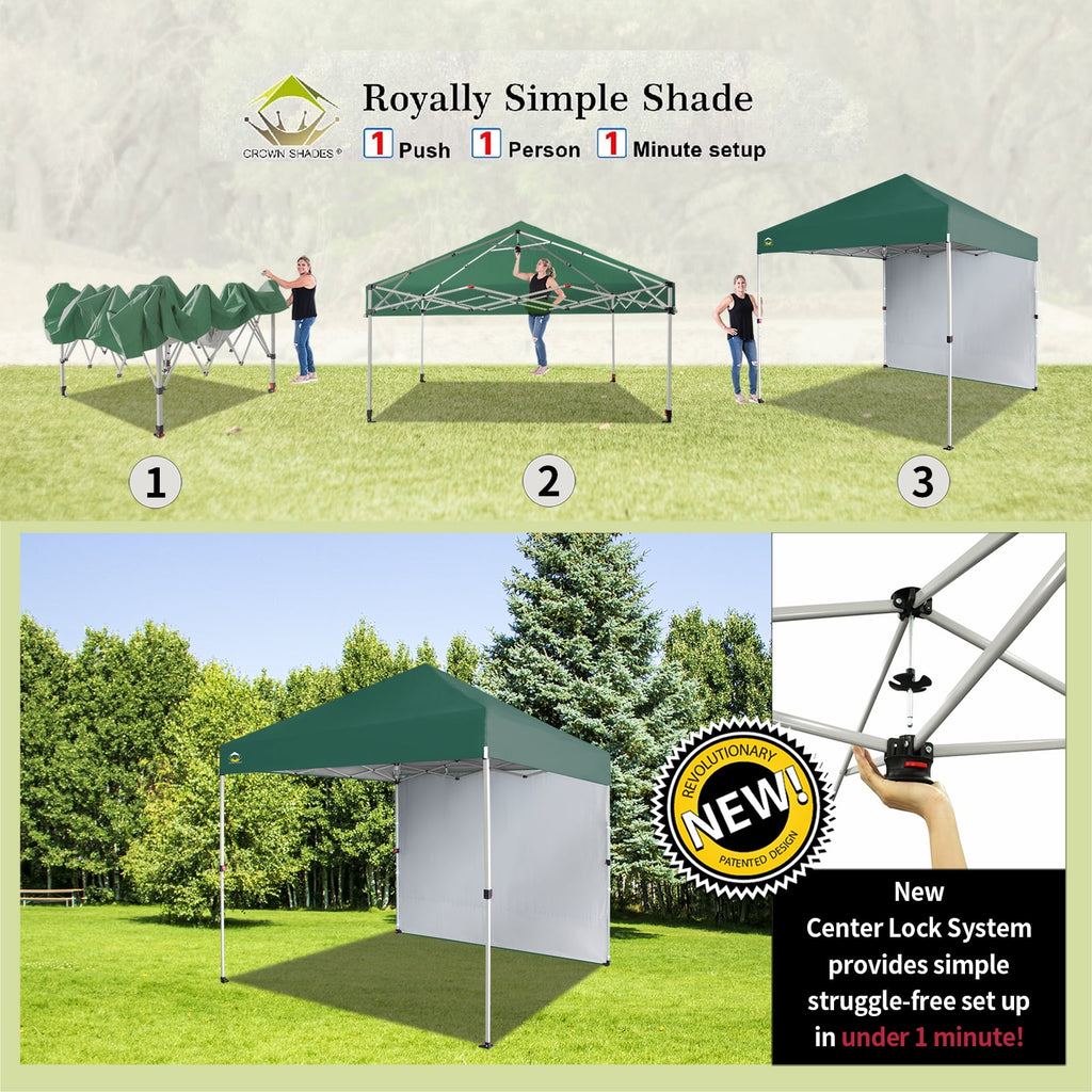 CROWN SHADES 10'x10' Instant Canopy Tent with 1 Sidewall with One Push Setup Sun Shelter for Events Parties Sky Blue