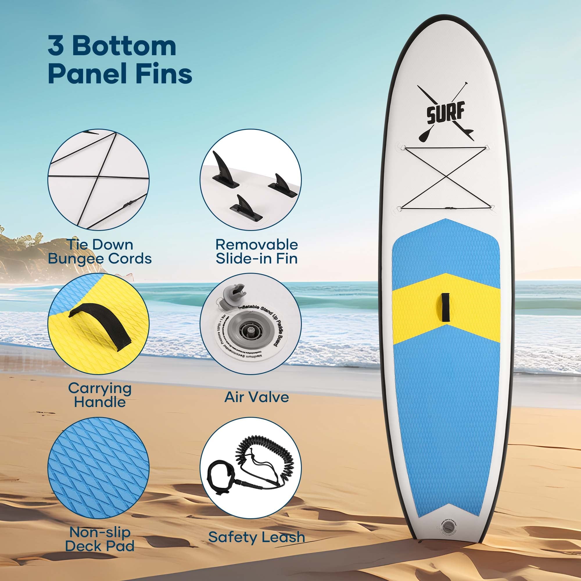 Naipo 10FT Inflatable Paddle Board Stand Up Paddle Board SUP Board with 120x30x6 for Youth & Adults Summer