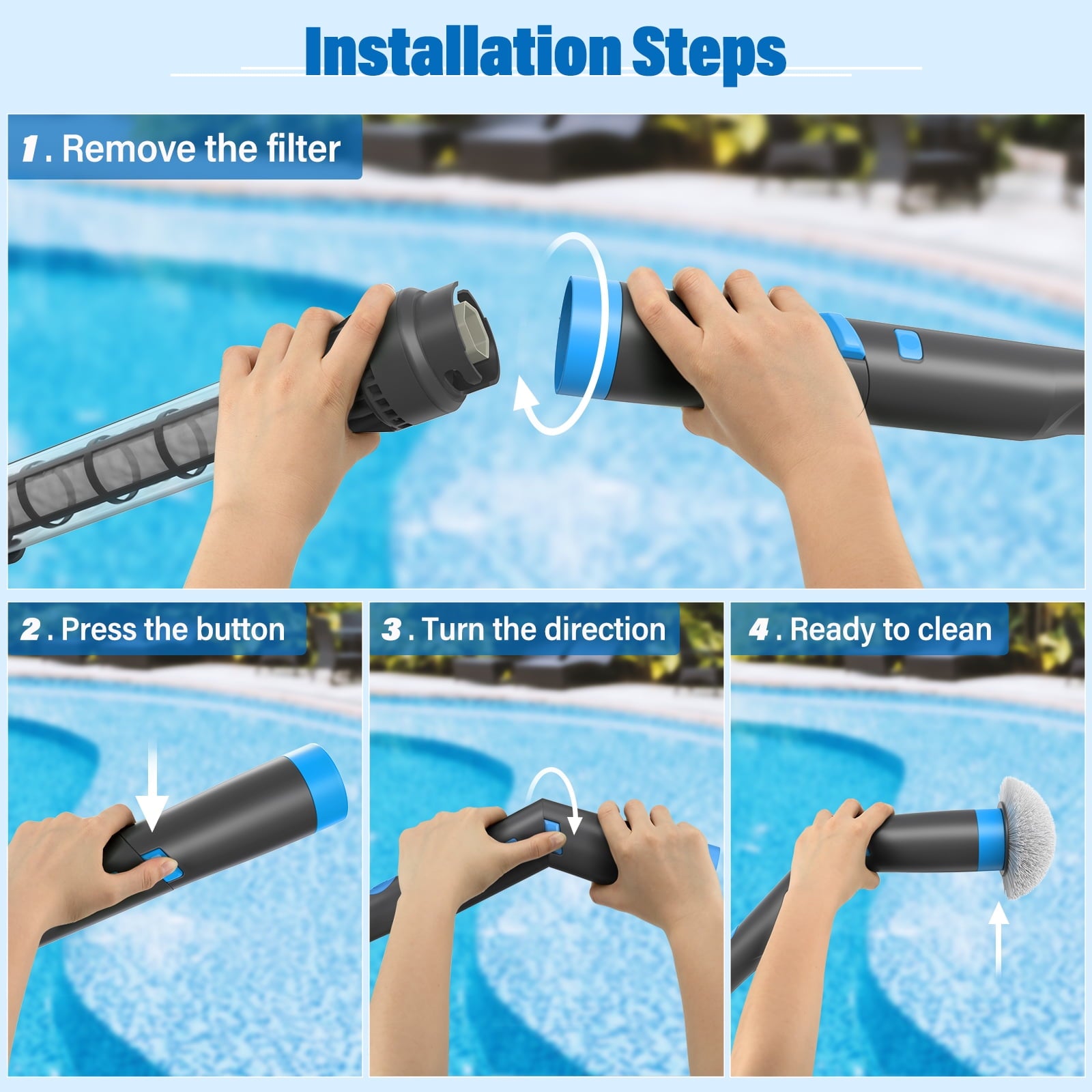Efurden Cordless Pool Vacuum, Handheld Pool Vacuum with Running Time up to 60-Minutes for Small Above Ground Pools, Hot Tubs and Spas (Green)