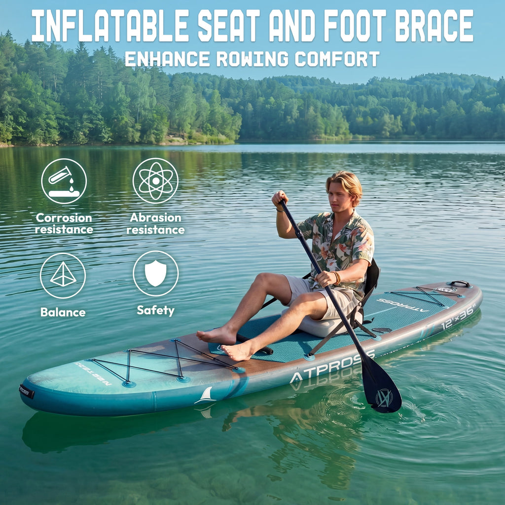 Ultifit Inflatable Paddle Board Extra Wide 500 Lbs Capacity Anti-Slip Design with SUP Accessories and Seat 12' x 36