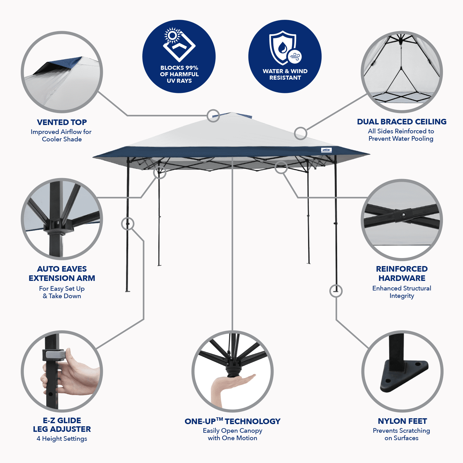 E-Z UP 13x13 ONE-UP Instant Canopy Tent – Pop Up Outdoor Shade Tent with Vented Top, Adjustable Height & Roller Bag