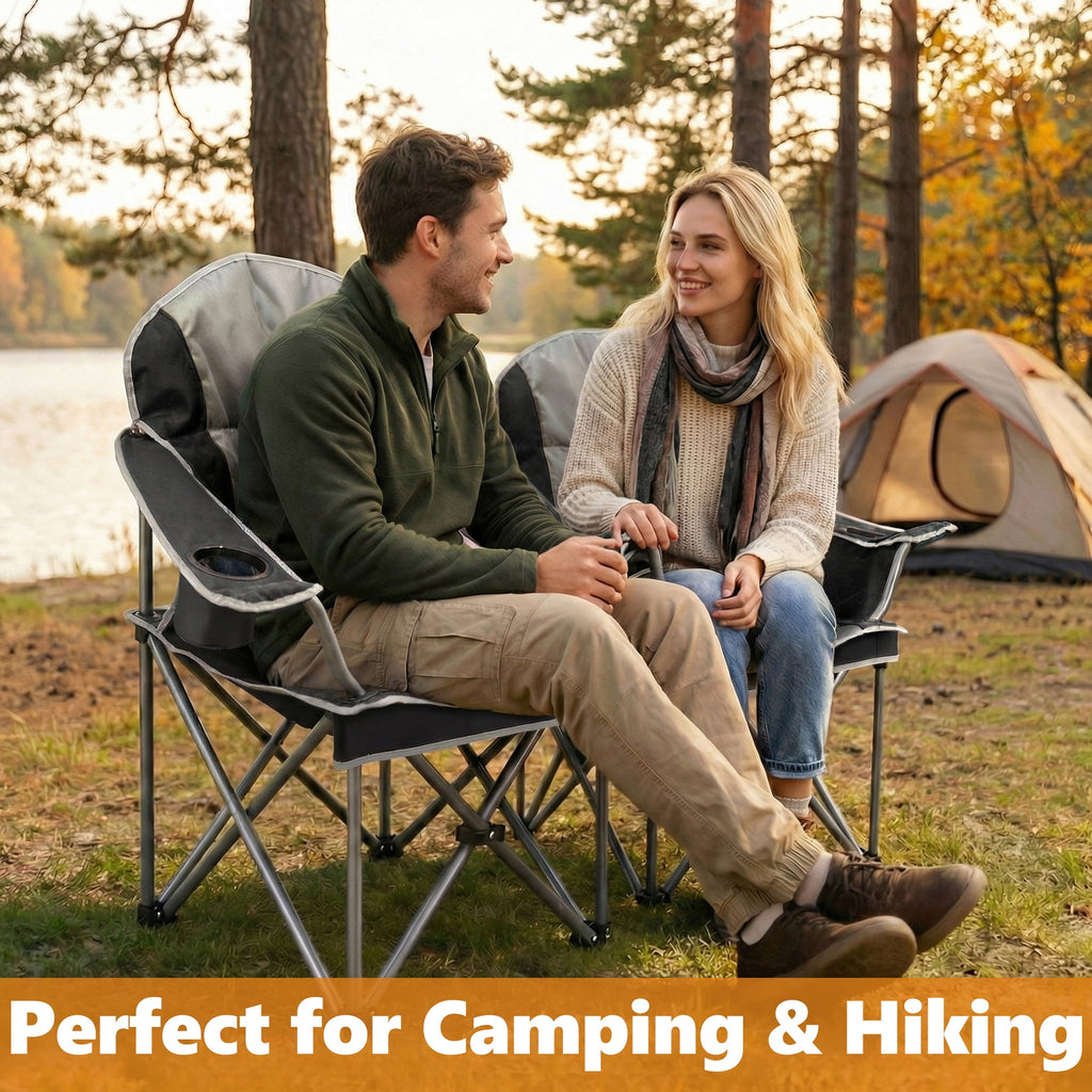 EDX Heavy Duty Camping Chair 500 lb Capacity, Oversized Extra Wide for Adults, Padded High Back Folding Lawn Chair, 500 lbs Steel Frame, Portable Outdoor Camping Chair with Cup Holder, Red Gray