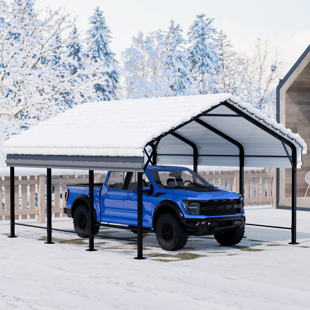 Walsunny 12X20 FT Carport, Outdoor Heavy Duty Carport Canopy with Galvanized Steel Roof, Metal Carport Extra Large Garage Car Storage Shelter, Gray